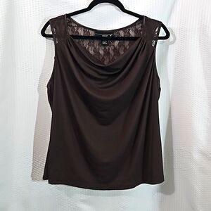 Venezia Brown Cowl Neck Sleeveless Lace Blouse Size 14/16
